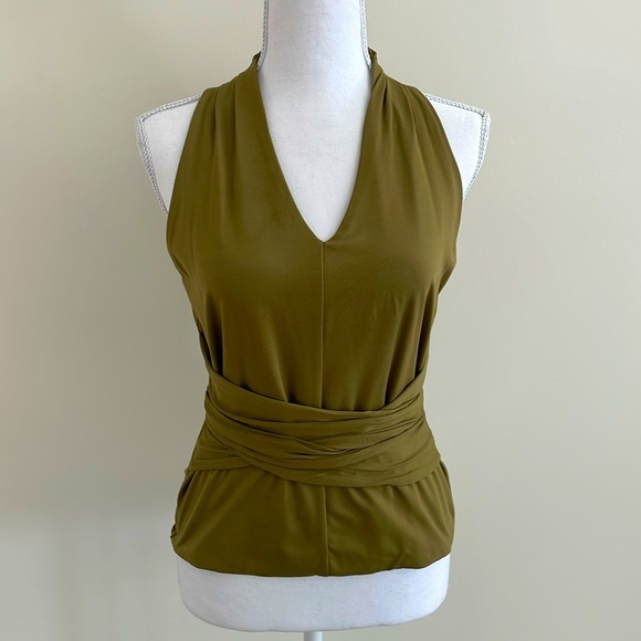 Olive Green V Neck Top with Ties - Picture 1 of 6